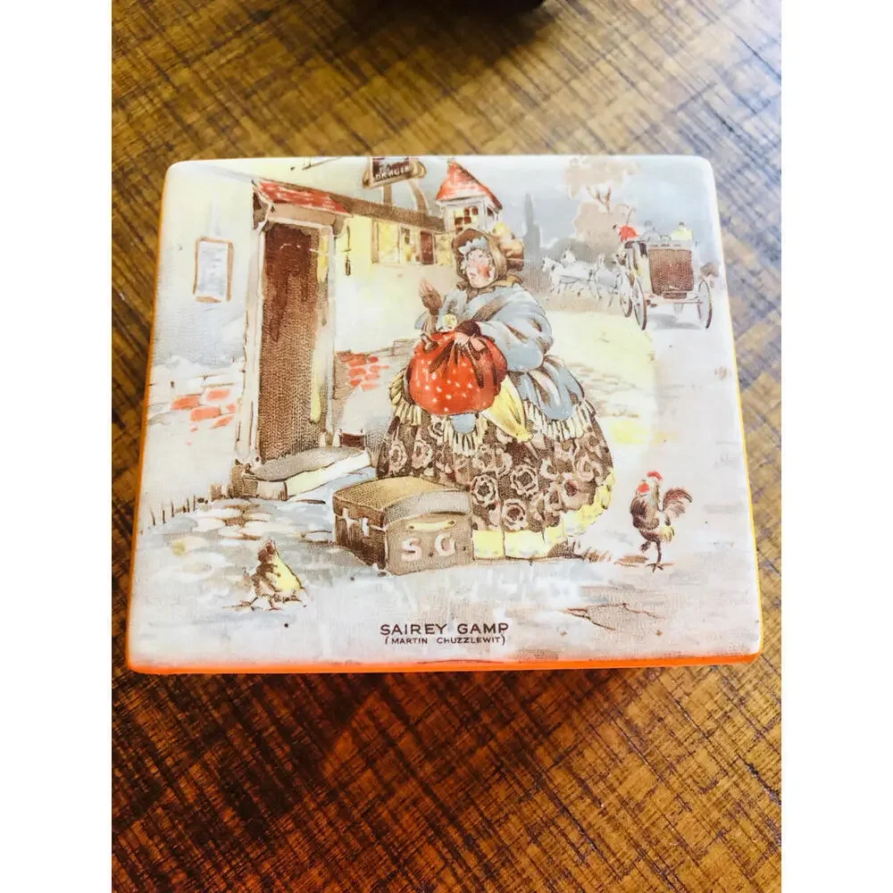 Hanley Staffordshire England Sairey Gamp Victorian Porcelain Lidded Trinket Box
